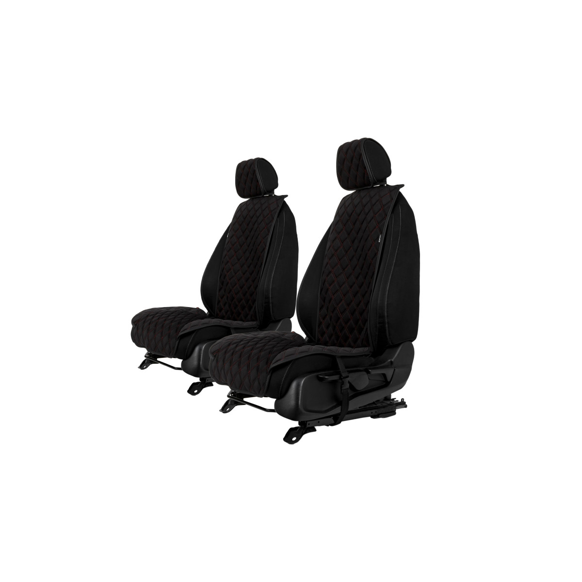 EVAtech Standard Autositzbezüge, 2 Stk. - schwarz / schwarze Kanten / rote Nähte EVAtech Standard Autositzbezüge, 2 Stk. - schwarz / schwarze Kanten / rote Nähte
