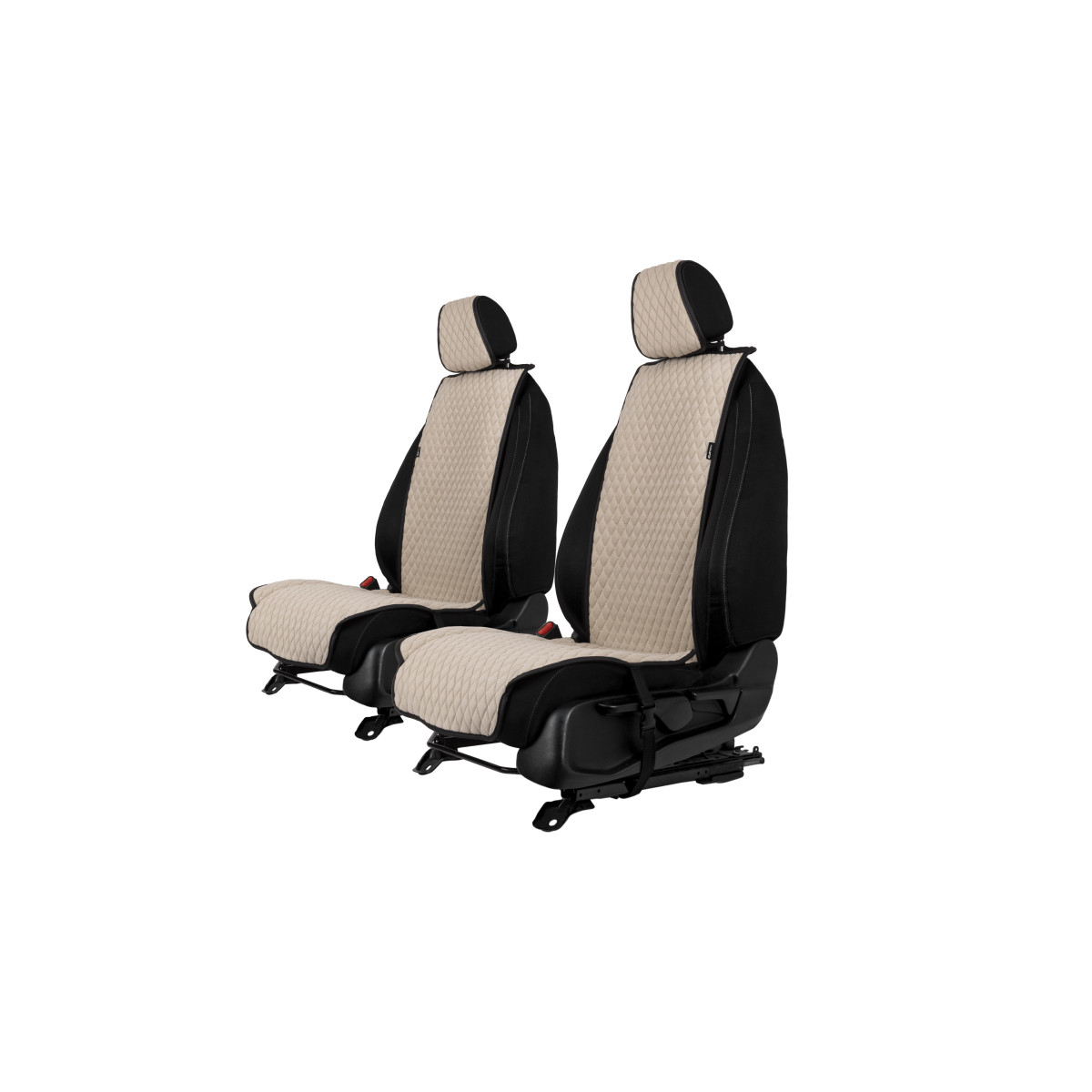 EVAtech Standard Autositzbezüge, 2 Stk. - beige / schwarze Kanten / beigefarbene Nähte