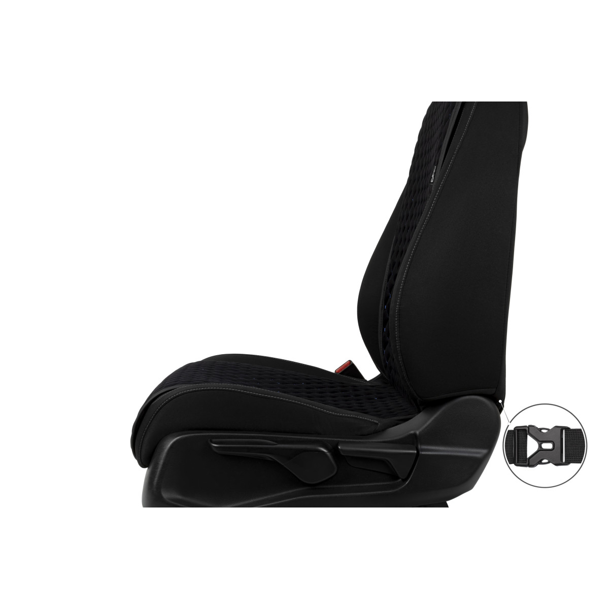 EVAtech Basic Autositzbezug, 1 Stk. - schwarz / schwarze Kanten / blaue Nähte EVAtech Basic Autositzbezug, 1 Stk. - schwarz / schwarze Kanten / blaue Nähte