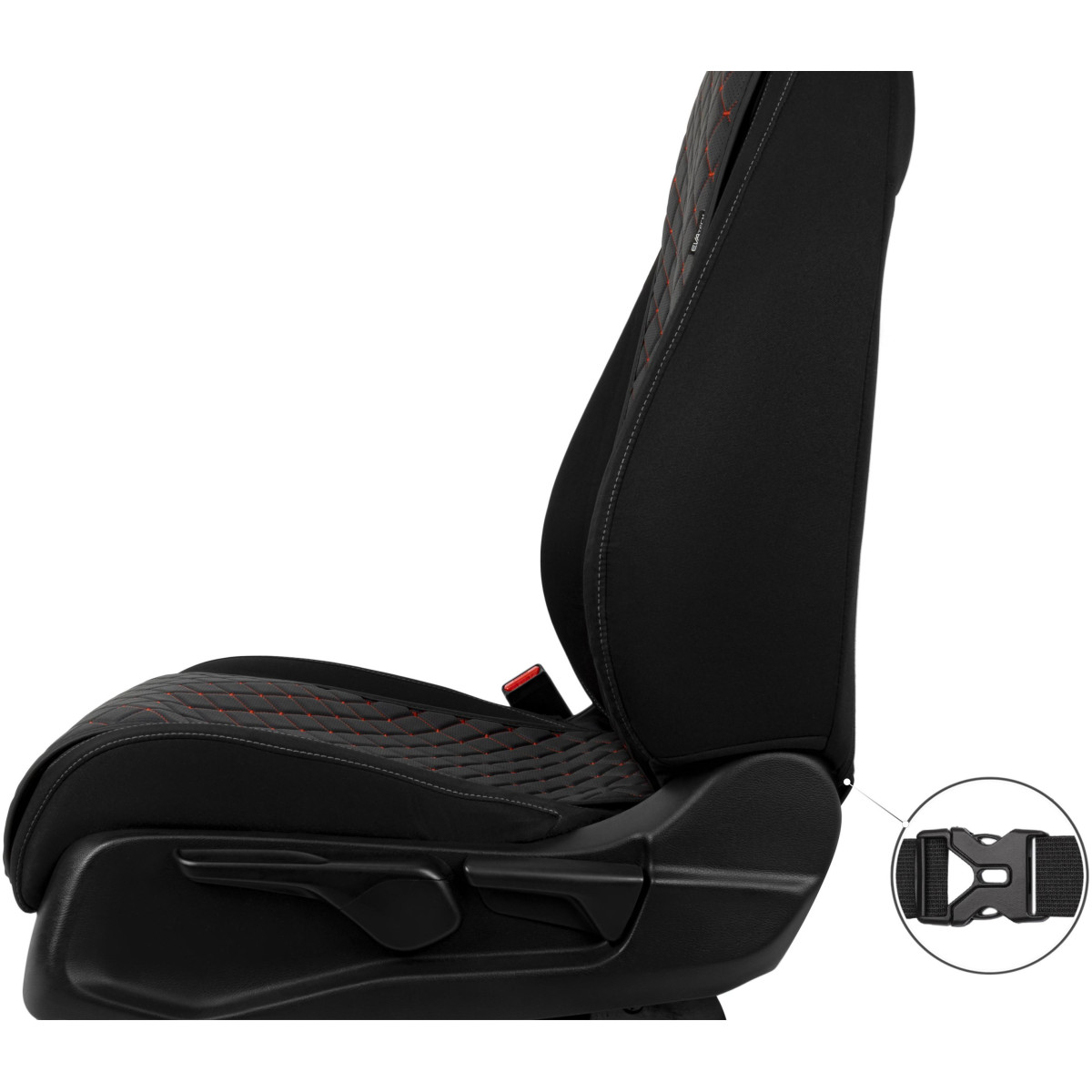 EVAtech ECO Basic Autositzbezug, 1 Stk. - schwarz / schwarze Kanten / rote Nähte EVAtech ECO Basic Autositzbezug, 1 Stk. - schwarz / schwarze Kanten / rote Nähte