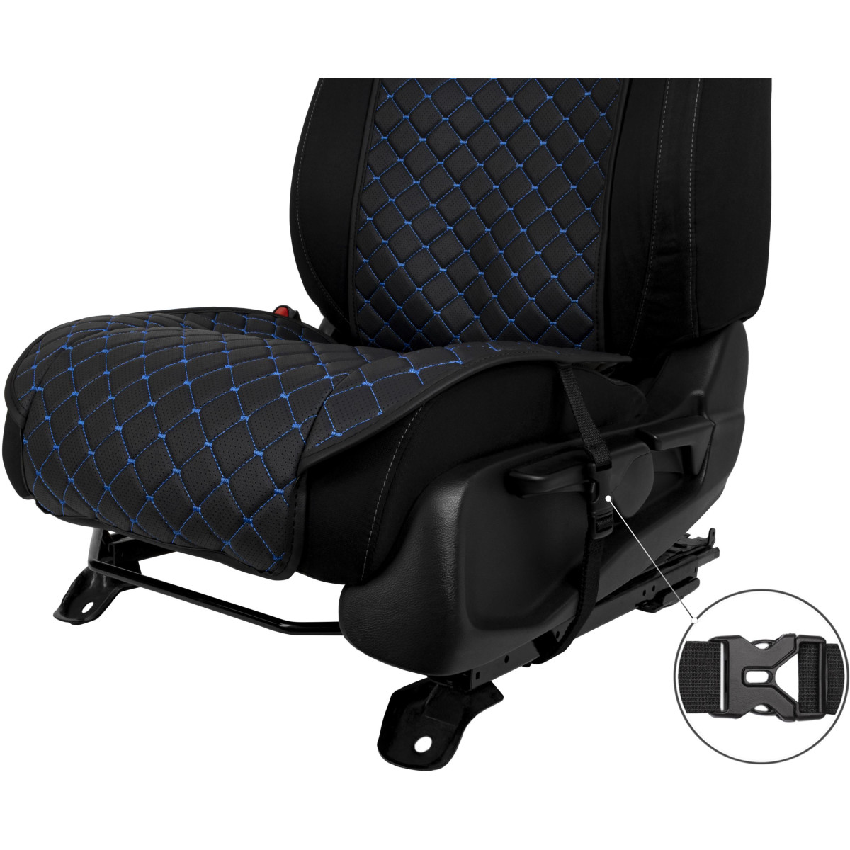 EVAtech ECO Standard Autositzbezug, 1 Stk. - schwarz / schwarze Kanten / blaue Nähte EVAtech ECO Standard Autositzbezug, 1 Stk. - schwarz / schwarze Kanten / blaue Nähte