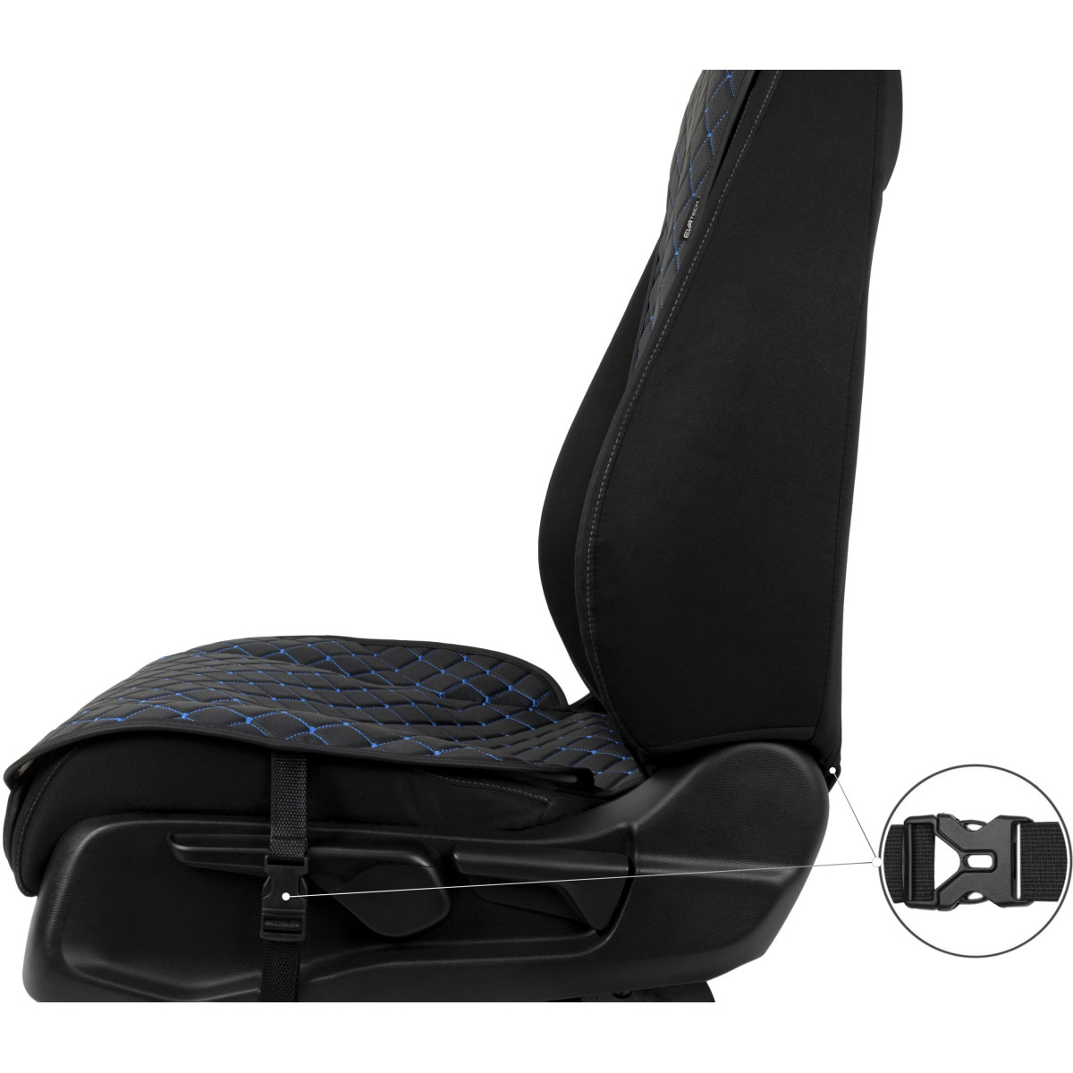 EVAtech ECO Standard Autositzbezug, 1 Stk. - schwarz / schwarze Kanten / blaue Nähte EVAtech ECO Standard Autositzbezug, 1 Stk. - schwarz / schwarze Kanten / blaue Nähte