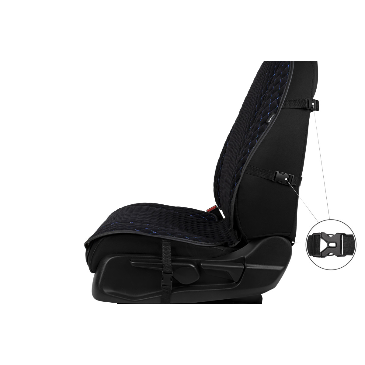EVAtech Max Autositzbezug, 1 Stk. - schwarz / schwarze Kanten / blaue Nähte EVAtech Max Autositzbezug, 1 Stk. - schwarz / schwarze Kanten / blaue Nähte