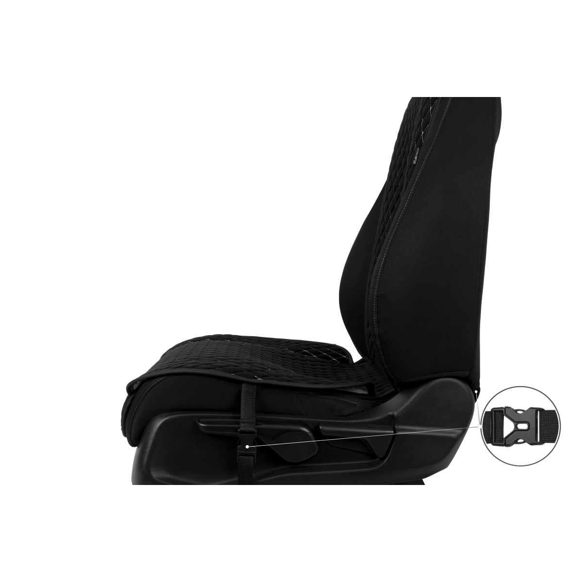 EVAtech Standard Autositzbezug, 1 Stk. - schwarz / schwarze Kanten / weiße Nähte EVAtech Standard Autositzbezug, 1 Stk. - schwarz / schwarze Kanten / weiße Nähte