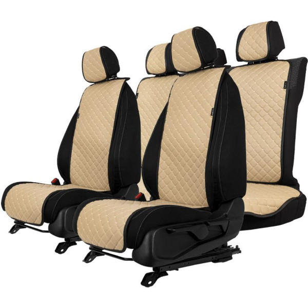 EVAtech ECO Basic Autositzbezüge, 3 Stk. - beige / schwarze Kanten / beigefarbene Nähte