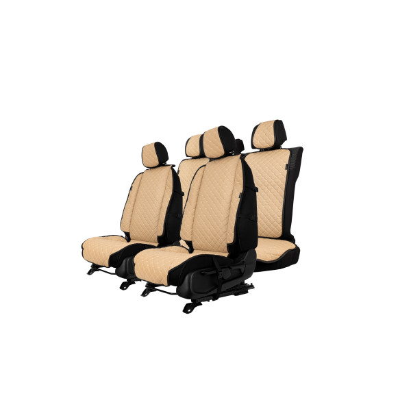 EVAtech ECO Max Autositzbezüge, 3 Stk. - beige / schwarze Kanten / beigefarbene Nähte