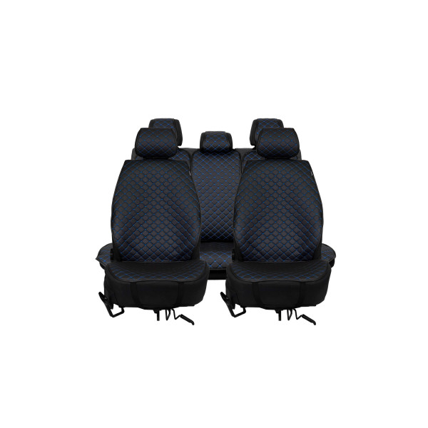 EVAtech ECO PRO Autositzbezüge, 3 Stk. - schwarz / schwarze Kanten / blaue Nähte