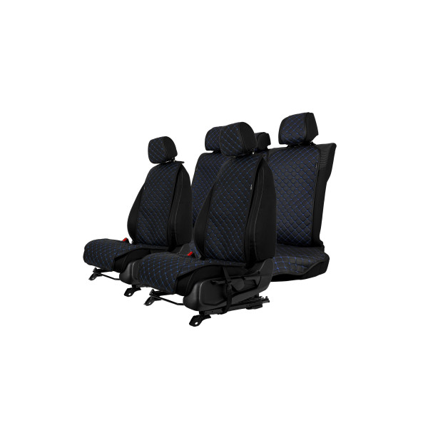EVAtech ECO Standard Autositzbezüge, 3 Stk. - schwarz / schwarze Kanten / blaue Nähte EVAtech ECO Standard Autositzbezüge, 3 Stk. - schwarz / schwarze Kanten / blaue Nähte