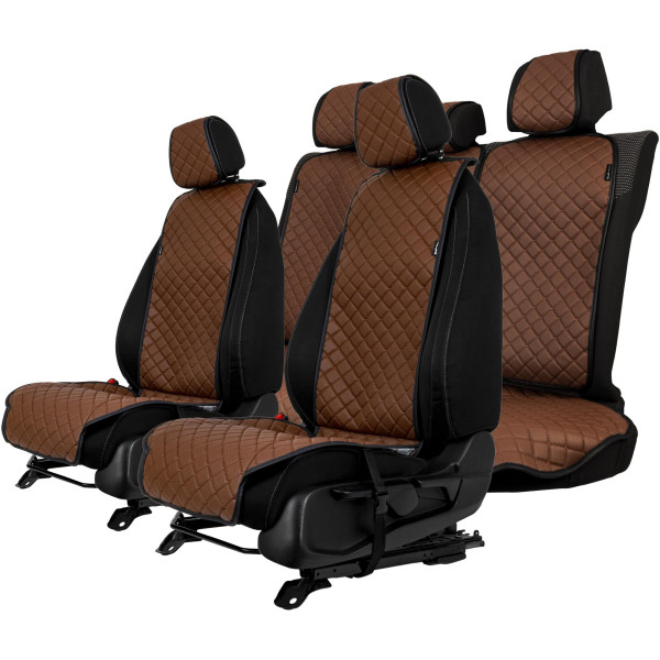 EVAtech ECO Standard Autositzbezüge, 3 Stk. - braun / schwarze Kanten / braune Nähte EVAtech ECO Standard Autositzbezüge, 3 Stk. - braun / schwarze Kanten / braune Nähte