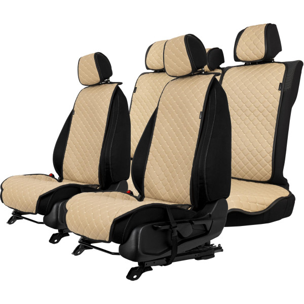 EVAtech ECO Standard Autositzbezüge, 3 Stk. - beige / schwarze Kanten / beigefarbene Nähte