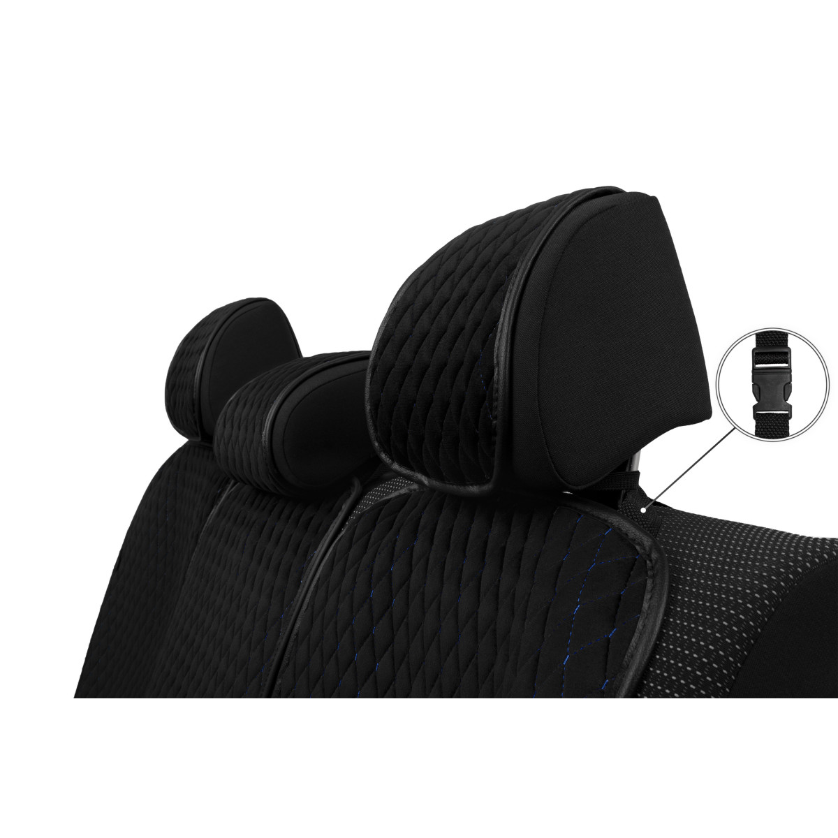 EVAtech Standard Autositzbezüge, 3 Stk. - schwarz / schwarze Kanten / blaue Nähte EVAtech Standard Autositzbezüge, 3 Stk. - schwarz / schwarze Kanten / blaue Nähte