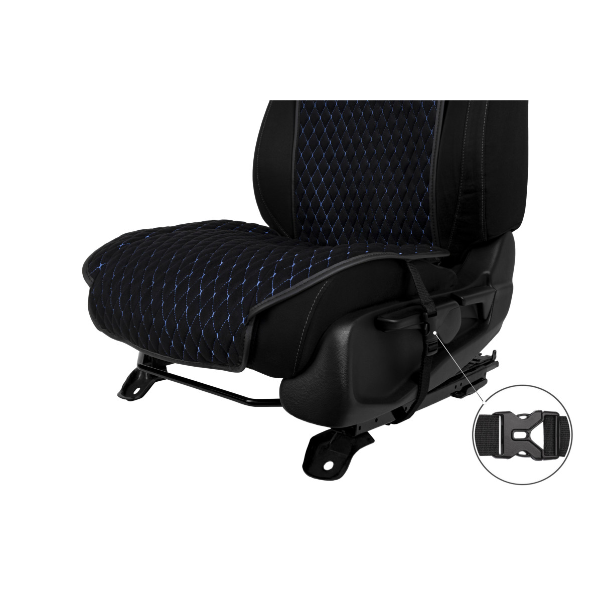 EVAtech Standard Autositzbezüge, 3 Stk. - schwarz / schwarze Kanten / blaue Nähte EVAtech Standard Autositzbezüge, 3 Stk. - schwarz / schwarze Kanten / blaue Nähte