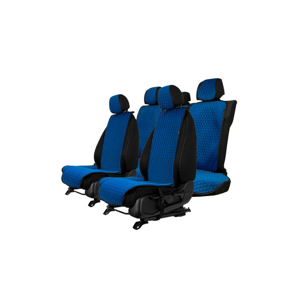 EVAtech Standard Autositzbezüge, 3 Stk. - blau / schwarze Kanten / blaue Nähte