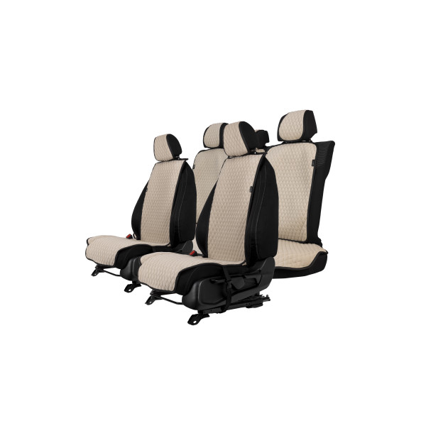 EVAtech Standard Autositzbezüge, 3 Stk. - beige / schwarze Kanten / beigefarbene Nähte