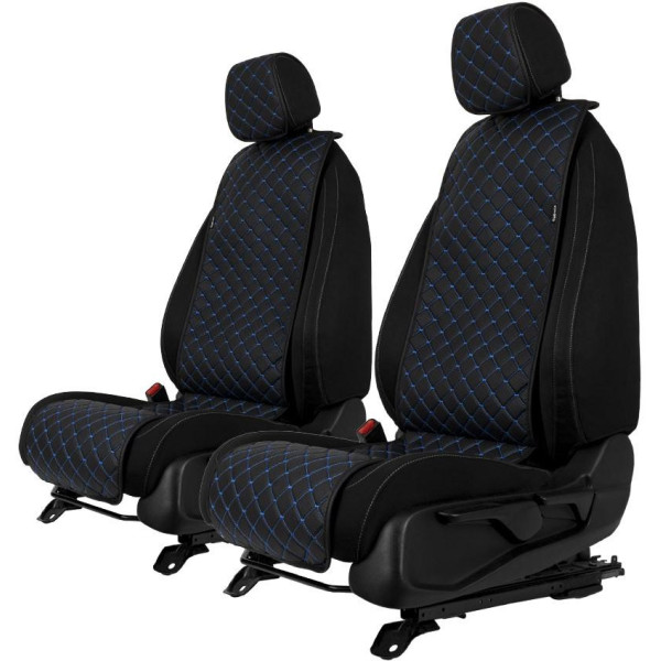 EVAtech ECO Basic Autositzbezüge, 2 Stk.- schwarz / schwarze Kanten / blaue Nähte