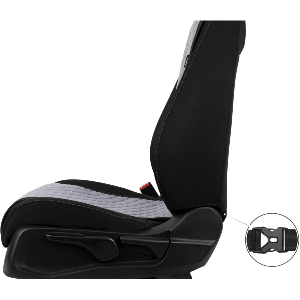 EVAtech ECO Basic Autositzbezüge, 2 Stk. - grau / schwarze Kanten / graue Nähte EVAtech ECO Basic Autositzbezüge, 2 Stk. - grau / schwarze Kanten / graue Nähte