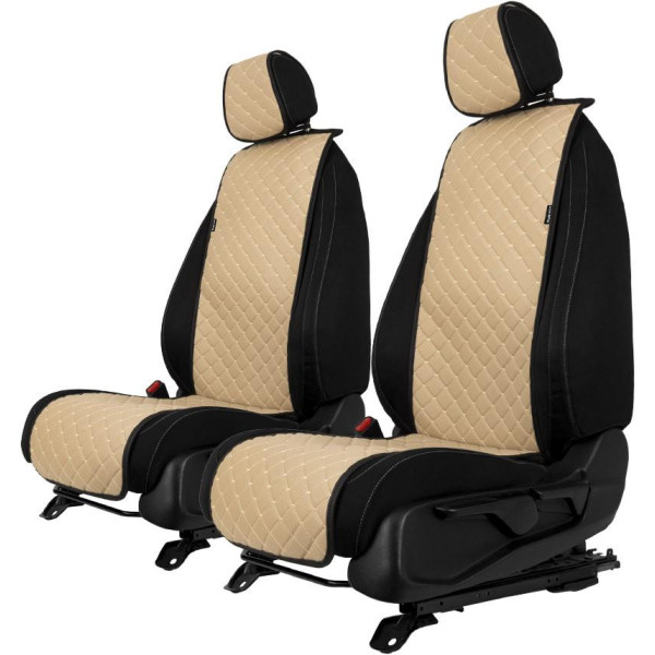 EVAtech ECO Basic Autositzbezüge, 2 Stk. - beige / schwarze Kanten / beigefarbene Nähte