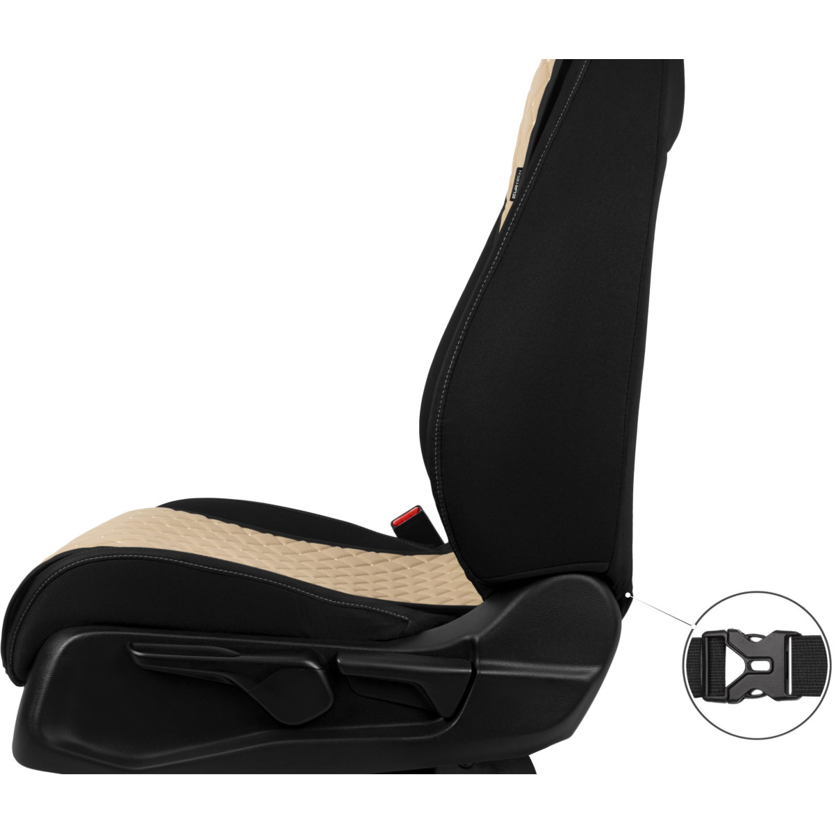 EVAtech ECO Basic Autositzbezüge, 2 Stk. - beige / schwarze Kanten / beigefarbene Nähte EVAtech ECO Basic Autositzbezüge, 2 Stk. - beige / schwarze Kanten / beigefarbene Nähte