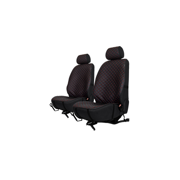 EVAtech ECO PRO Autositzbezüge, 2 Stk. - schwarz / schwarze Kanten / rote Nähte