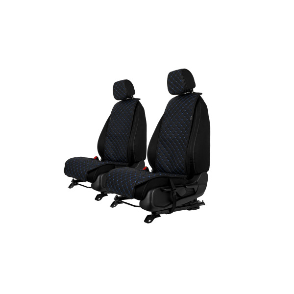 EVAtech ECO Standard Autositzbezüge, 2 Stk. - schwarz / schwarze Kanten / blaue Nähte