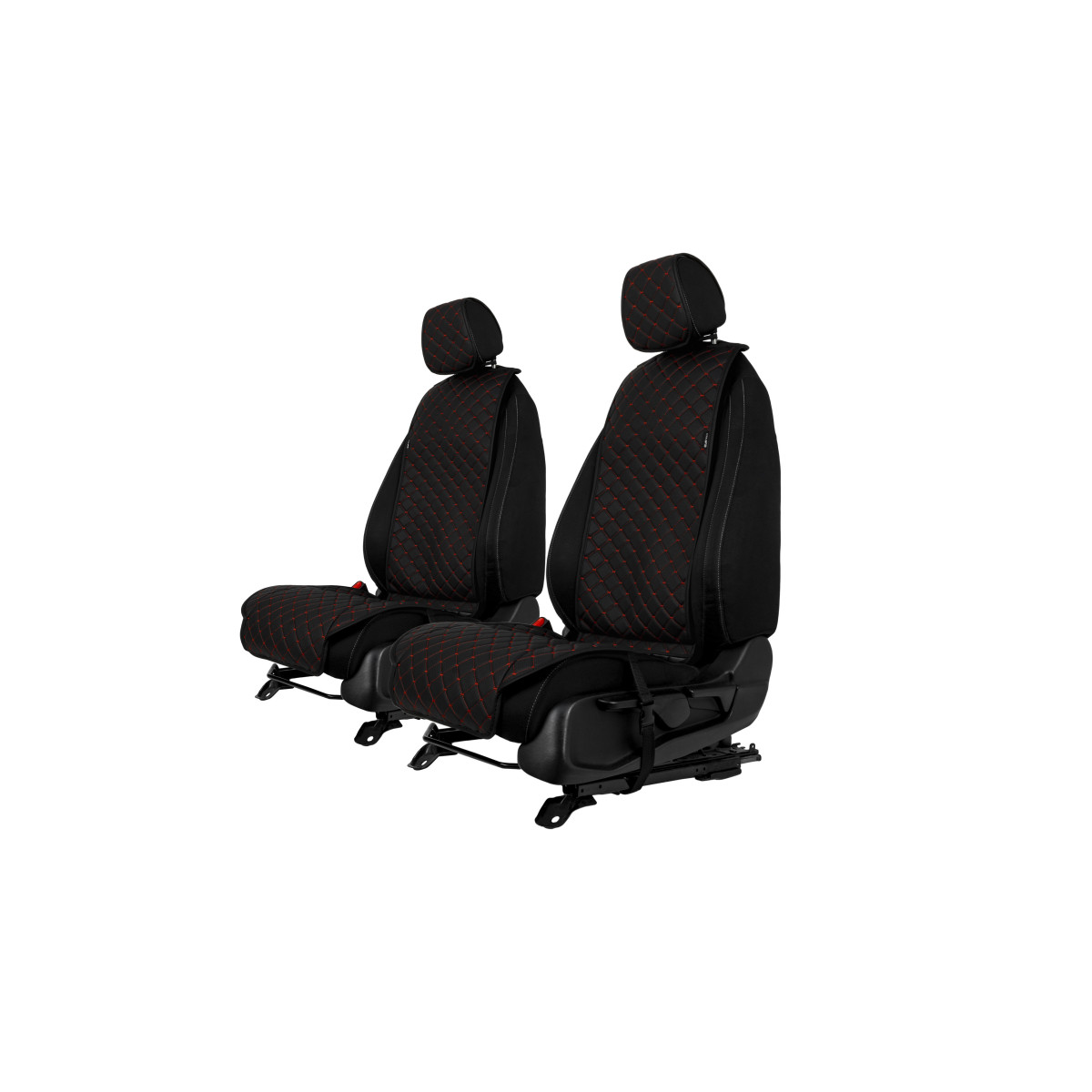 EVAtech ECO Standard Autositzbezüge, 2 Stk. - schwarz / schwarze Kanten / rote Nähte