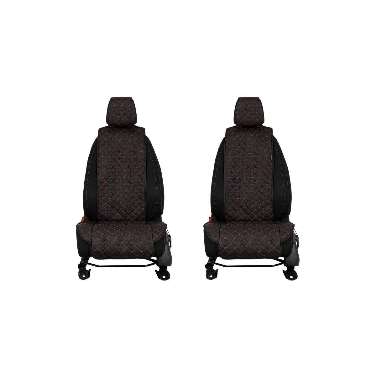 EVAtech ECO Standard Autositzbezüge, 2 Stk. - schwarz / schwarze Kanten / rote Nähte