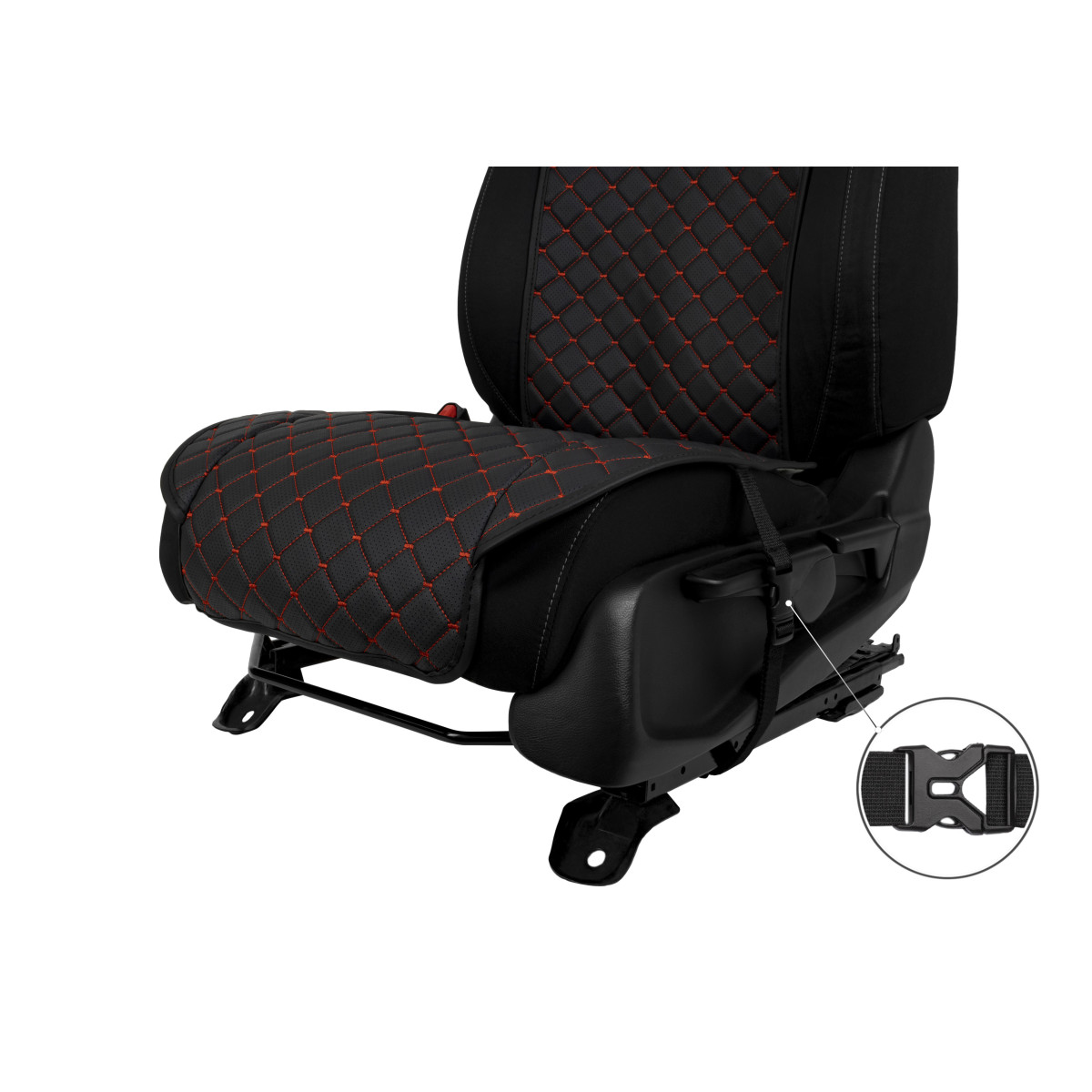 EVAtech ECO Standard Autositzbezüge, 2 Stk. - schwarz / schwarze Kanten / rote Nähte