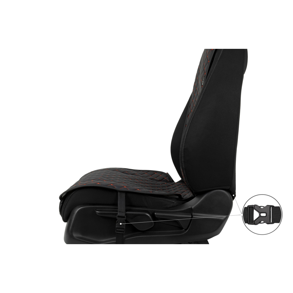 EVAtech ECO Standard Autositzbezüge, 2 Stk. - schwarz / schwarze Kanten / rote Nähte