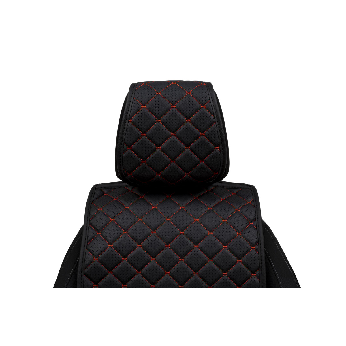 EVAtech ECO Standard Autositzbezüge, 2 Stk. - schwarz / schwarze Kanten / rote Nähte