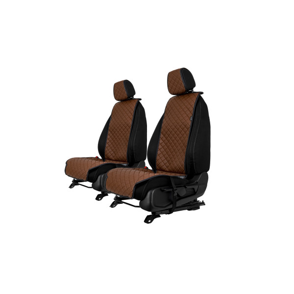 EVAtech ECO Standard Autositzbezüge, 2 Stk. - braun / schwarze Kanten / braune Nähte