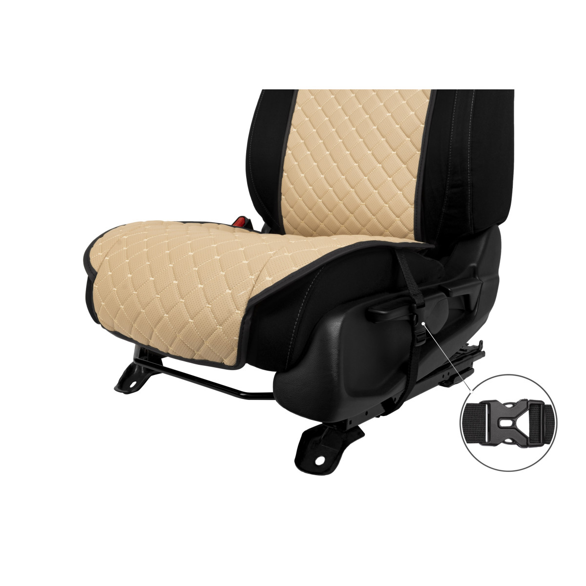 EVAtech ECO Standard Autositzbezüge, 2 Stk. - beige / schwarze Kanten / beigefarbene Nähte EVAtech ECO Standard Autositzbezüge, 2 Stk. - beige / schwarze Kanten / beigefarbene Nähte