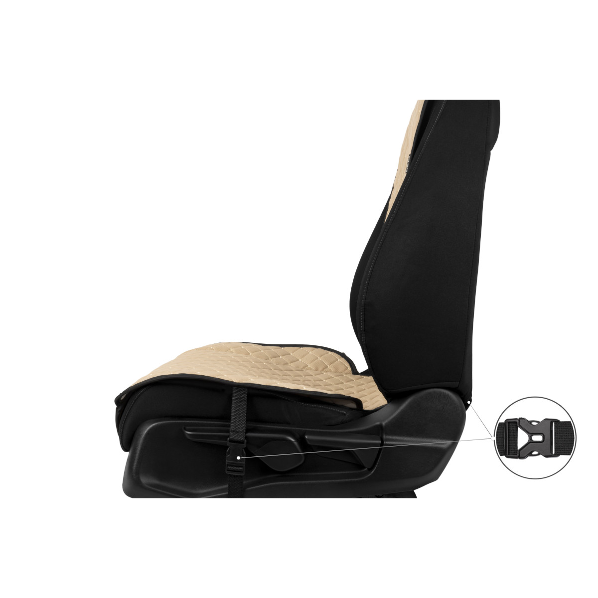 EVAtech ECO Standard Autositzbezüge, 2 Stk. - beige / schwarze Kanten / beigefarbene Nähte EVAtech ECO Standard Autositzbezüge, 2 Stk. - beige / schwarze Kanten / beigefarbene Nähte