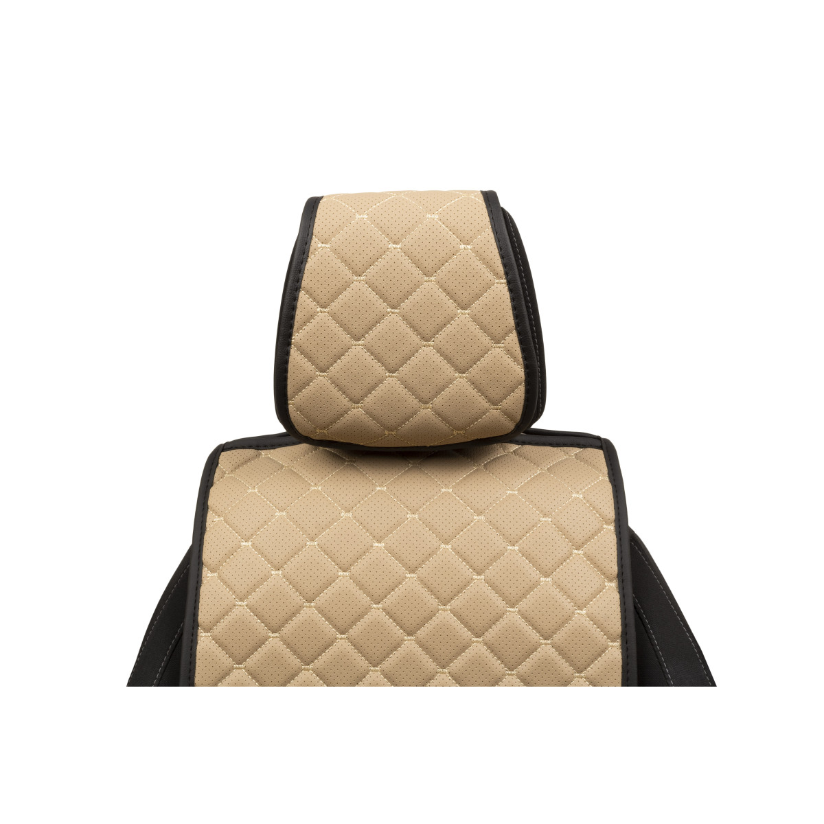 EVAtech ECO Standard Autositzbezüge, 2 Stk. - beige / schwarze Kanten / beigefarbene Nähte EVAtech ECO Standard Autositzbezüge, 2 Stk. - beige / schwarze Kanten / beigefarbene Nähte