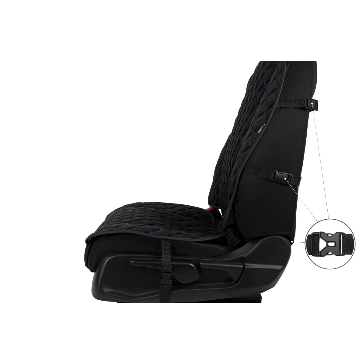 EVAtech Max Autositzbezüge, 2 Stk. - schwarz / schwarze Kanten / blaue Nähte EVAtech Max Autositzbezüge, 2 Stk. - schwarz / schwarze Kanten / blaue Nähte