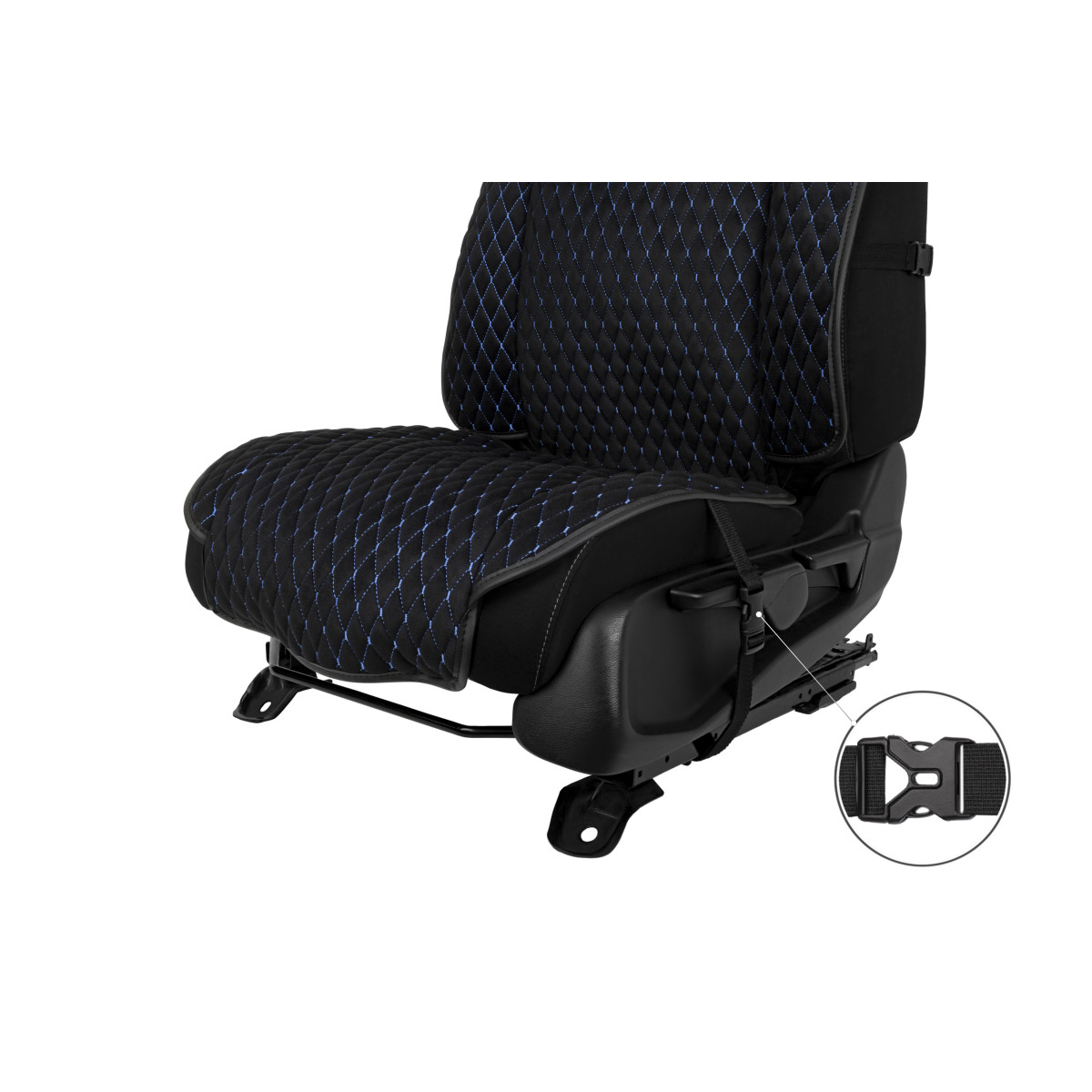 EVAtech Max Autositzbezüge, 2 Stk. - schwarz / schwarze Kanten / blaue Nähte EVAtech Max Autositzbezüge, 2 Stk. - schwarz / schwarze Kanten / blaue Nähte