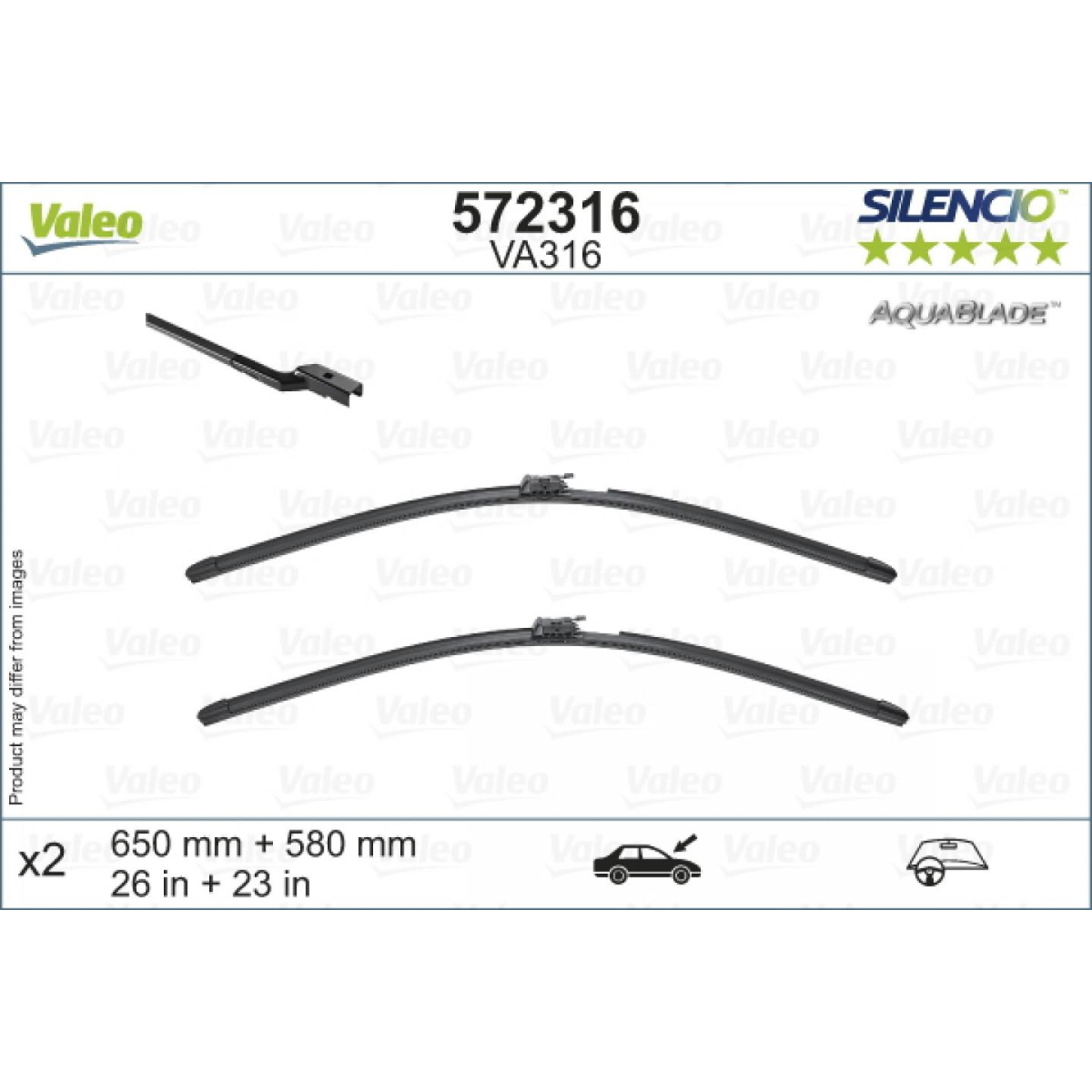 Wischerset Valeo Aquablade VA316, 650/580 mm Wischerset Valeo Aquablade VA316, 650/580 mm