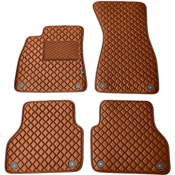 Fußmatten aus Kunstleder QuiltyMats AUDI A6 2018-2025 (C8) (Braun / braune nähte)