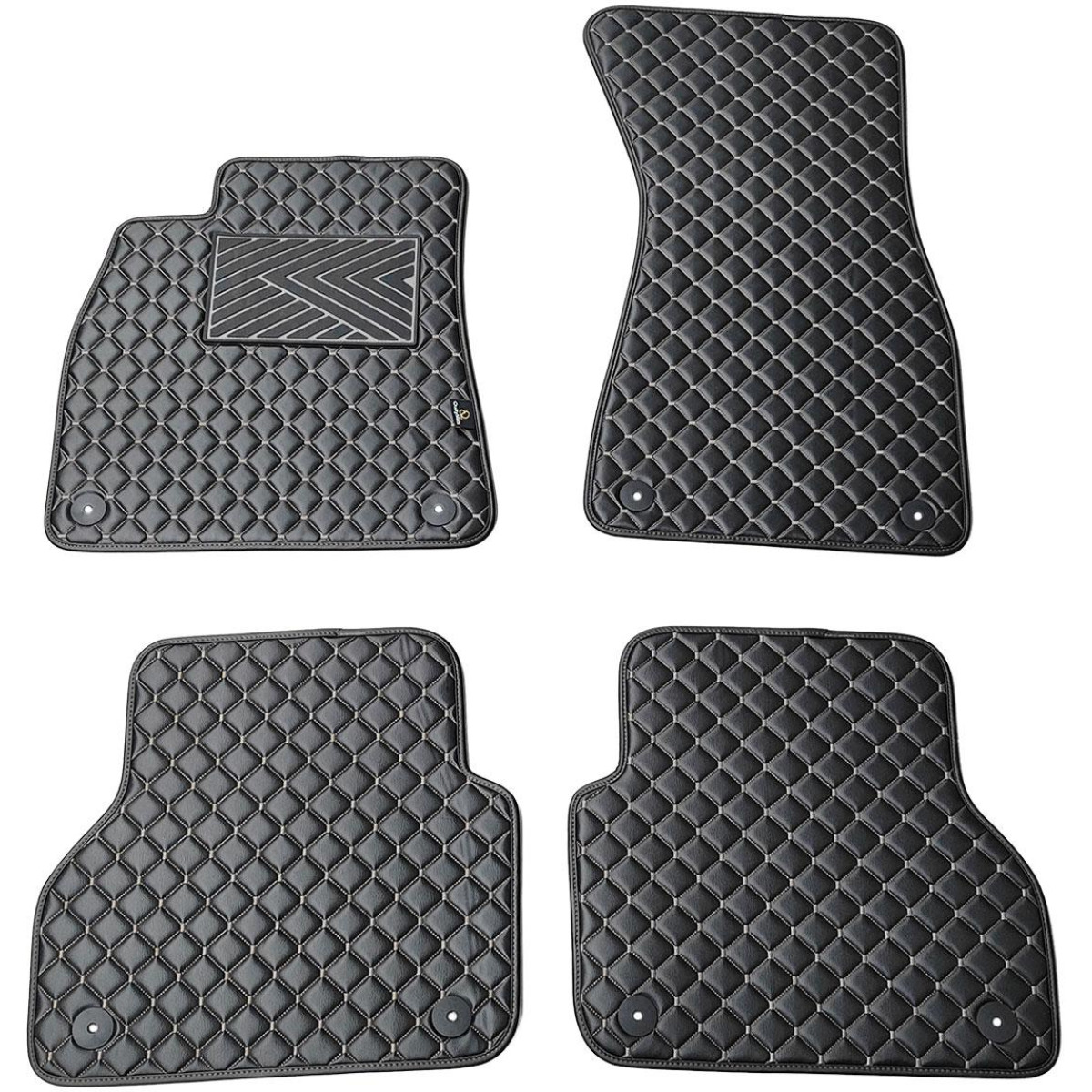 Fußmatten aus Kunstleder QuiltyMats AUDI A7 2018-2025 (Schwarz / graue nähte)