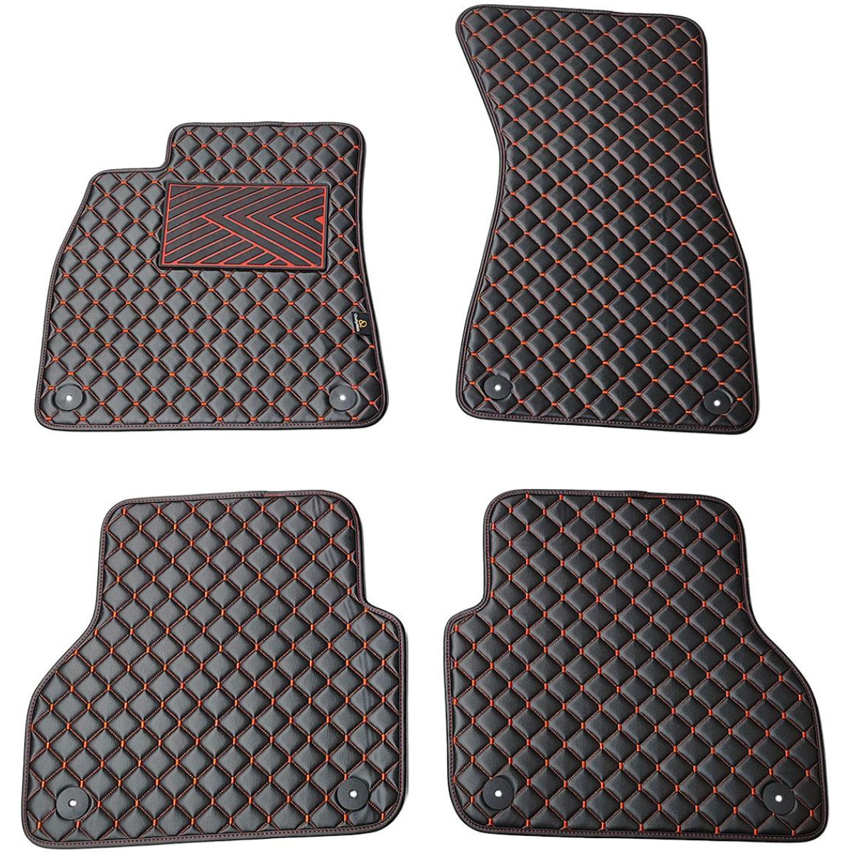 Fußmatten aus Kunstleder QuiltyMats AUDI A7 2018-2025 (Schwarz / rote nähte)