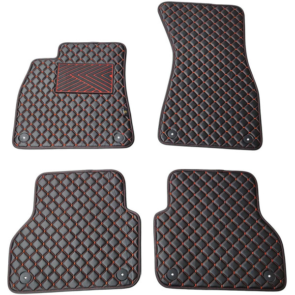 Fußmatten aus Kunstleder QuiltyMats AUDI A7 2018-2025 (Schwarz / rote nähte)