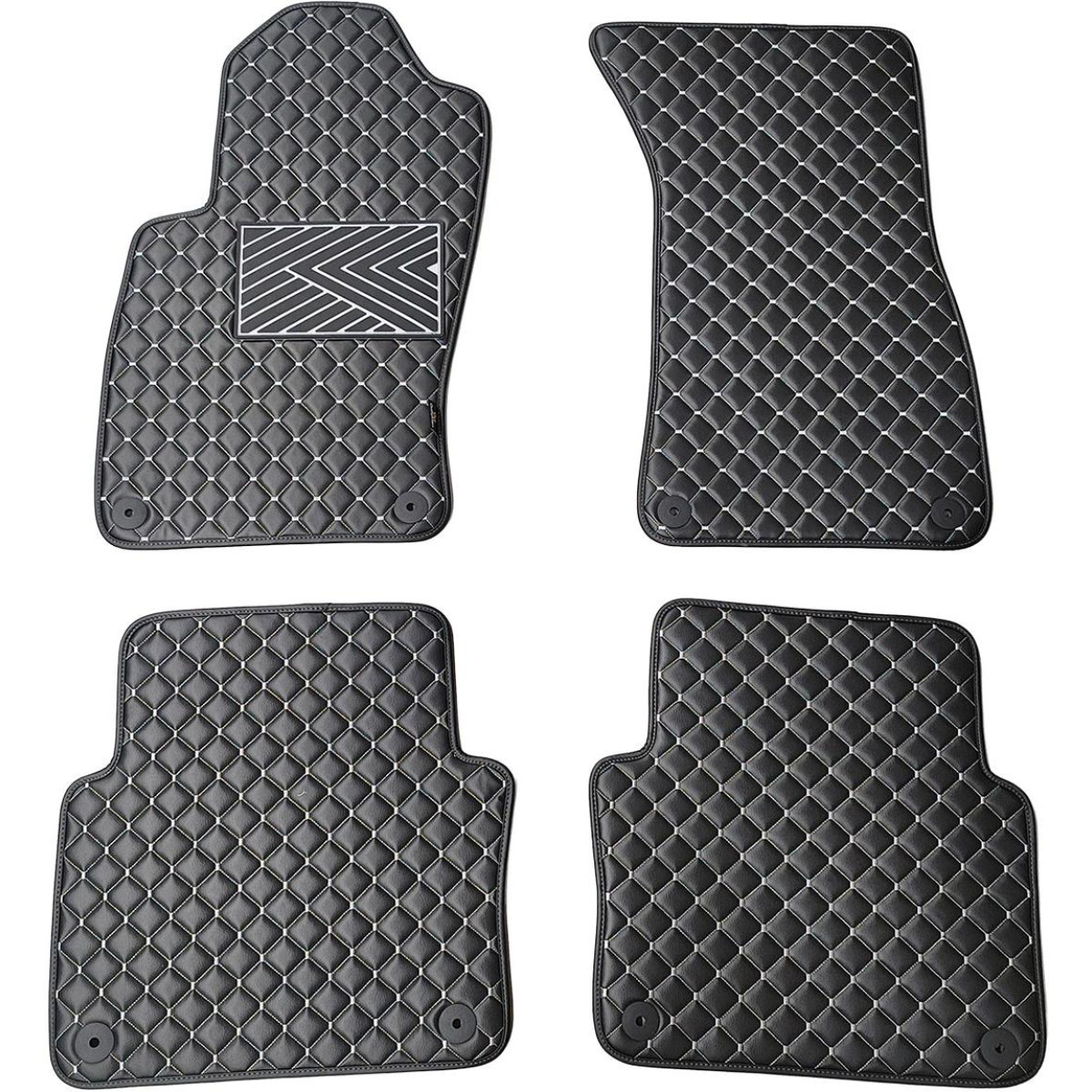 Fußmatten aus Kunstleder QuiltyMats AUDI A8 2002-2009 (D3) (Schwarz / graue nähte)
