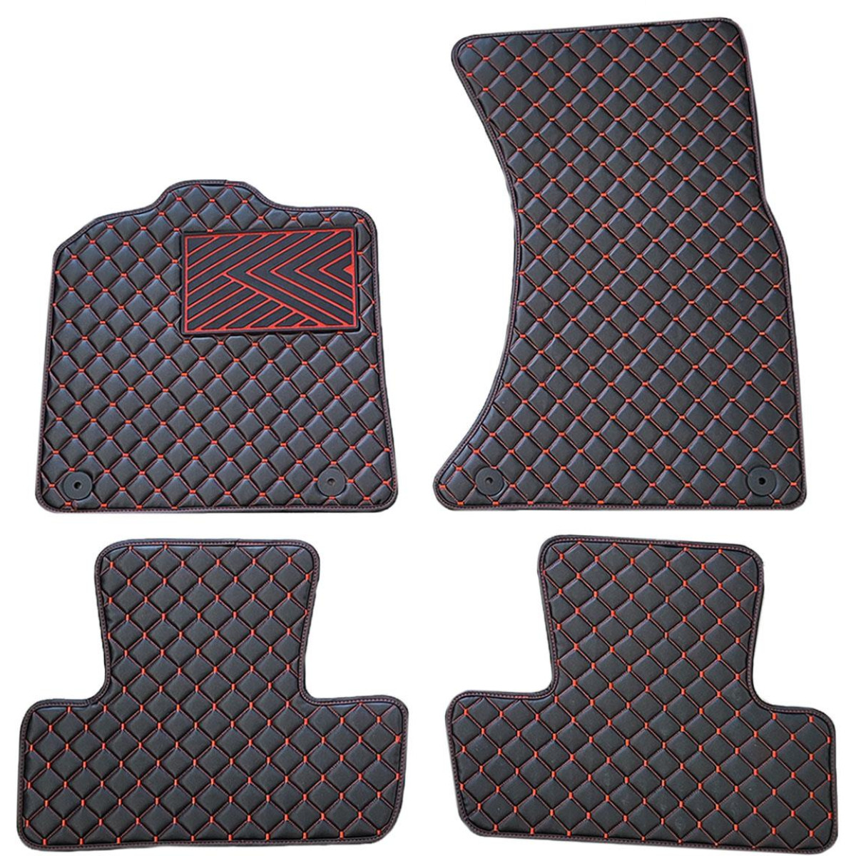 Fußmatten aus Kunstleder QuiltyMats AUDI Q5 2008-2016 (Schwarz / rote nähte)