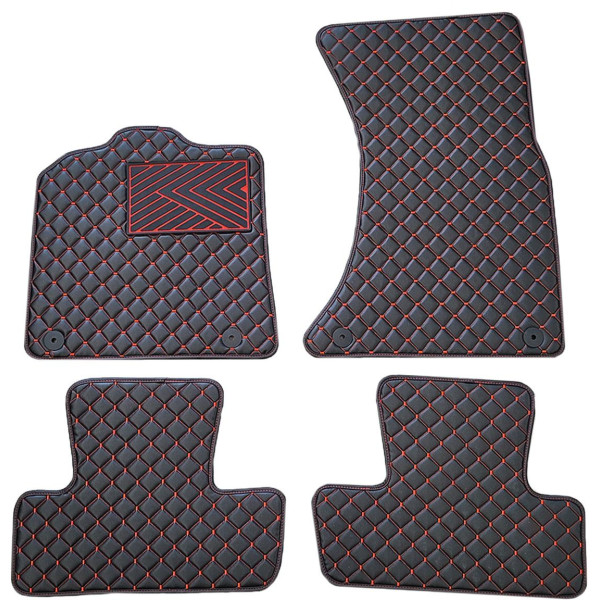 Fußmatten aus Kunstleder QuiltyMats AUDI Q5 2008-2016 (Schwarz / rote nähte)
