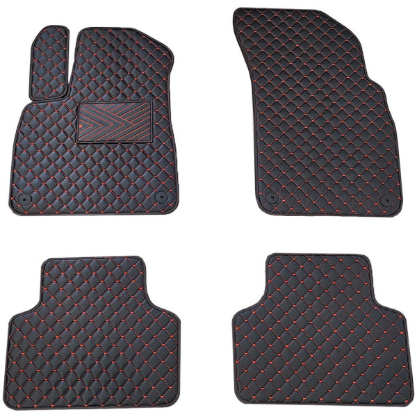 Fußmatten aus Kunstleder QuiltyMats AUDI Q8 seit 2018 (Schwarz / rote nähte)