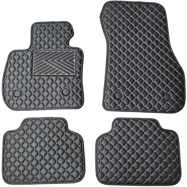 Fußmatten aus Kunstleder QuiltyMats BMW 2 ser. 2014-2021 (F45) (Schwarz / graue nähte)