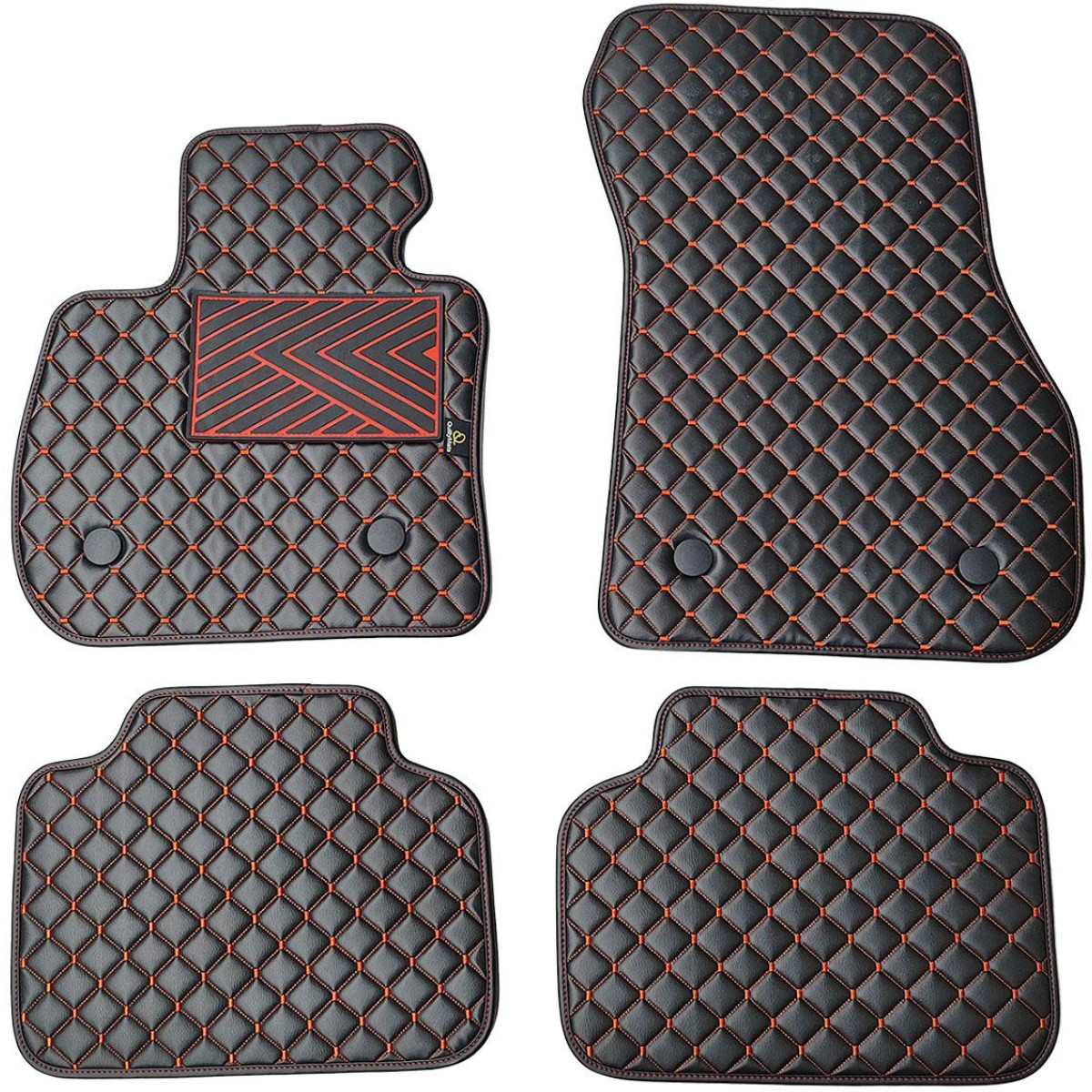 Fußmatten aus Kunstleder QuiltyMats BMW 2 ser. 2014-2021 (F45) (Schwarz / rote nähte)