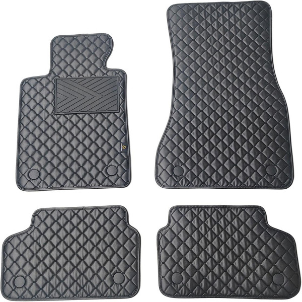 Fußmatten aus Kunstleder QuiltyMats BMW 5 ser. 2016-2023 (G30/G31) (Schwarz / schwarze nähte)