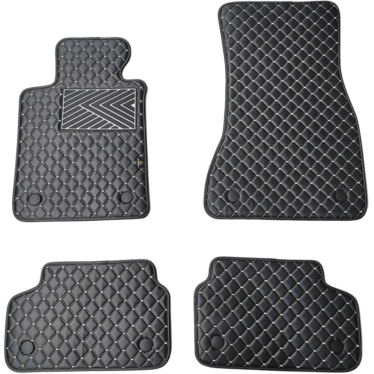 Fußmatten aus Kunstleder QuiltyMats BMW 5 ser. 2016-2023 (G30/G31) (Schwarz / graue nähte)