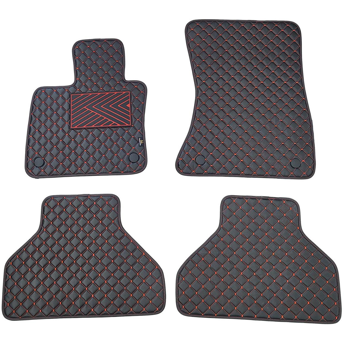 Fußmatten aus Kunstleder QuiltyMats BMW X5 2007-2013 (E70) (Schwarz / rote nähte)