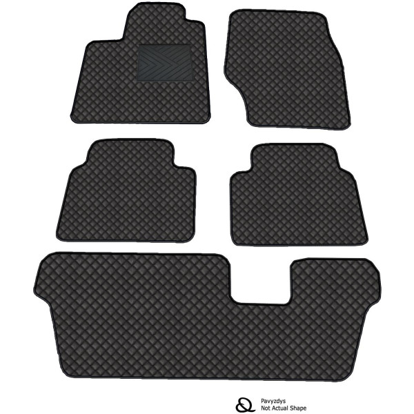 Fußmatten aus Kunstleder QuiltyMats NISSAN NV200 seit 2014 (7v., I, II und III eilės) (Schwarz / schwarze nähte)